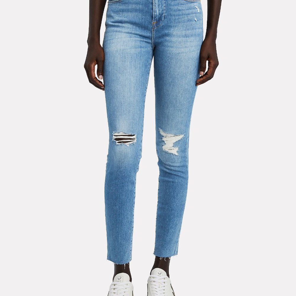 Frame Le High Skinny Jeans Fanning Rips Raw Hem 27